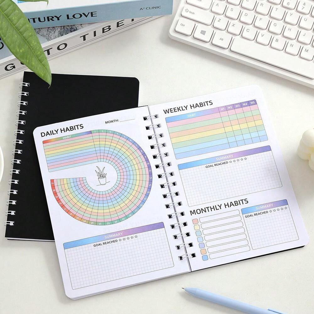 48 Sheets Simple Habit Notebook With Black PVC Cover Daily Habit Plan