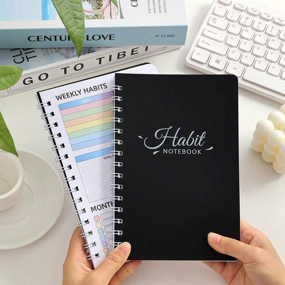 48 Sheets Simple Habit Notebook With Black PVC Cover Daily Habit Plan