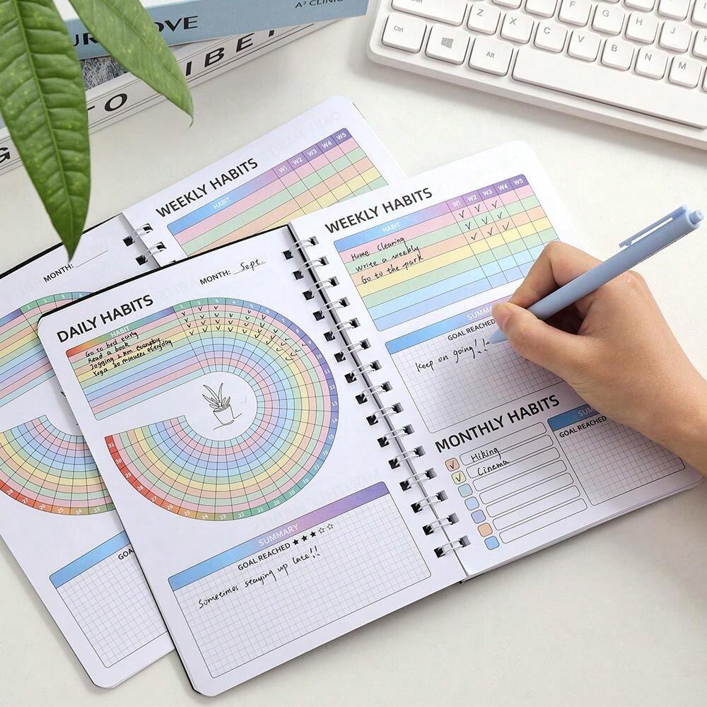 48 Sheets Simple Habit Notebook With Black PVC Cover Daily Habit Plan
