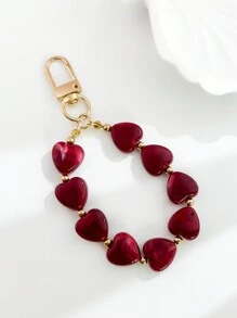 1pc Chic Acrylic Beaded Heart-Shaped Keychain, Fashion Heart Pendant, Earphone Holder, Bag Charm, Phone Hanger Bag Charms Car Accessories Teacher Friend Sister Gift Ideas - Multicolor - View 11