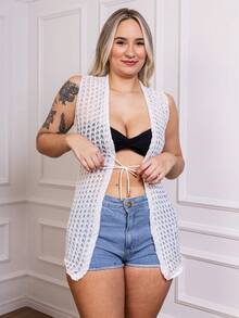 Versatile Woven Beach Cover-Up Vest – Elegance And Comfort For Any Occasion For Women - trắng - Xem 2