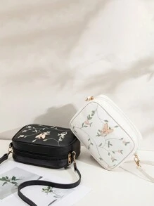 Square Crossbody Bag, Classic Metal Decor Zipper Wallet, Faux Leather Shoulder Bag - Black - View 6