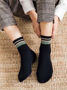 5 双男士保暖厚条纹袜子，舒适，学院风，秋冬 - 彩色 - 查看 4