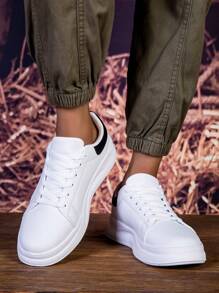 Men's Classic And Versatile Casual Shoes With White Sneakers With A Platform Soles - White and Black - View 4