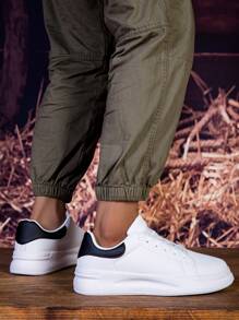 Men's Classic And Versatile Casual Shoes With White Sneakers With A Platform Soles - White and Black - View 2