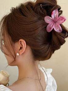 1/3 件女式渐变色花朵图案大号轻质塑料发夹，时尚百搭优雅简约纯色发夹及配饰，适合日常佩戴、休闲派对、通勤、度假、发型设计、洗脸、淋浴、化妆、搭配衣服和配饰 - 彩色 - 查看 3