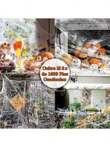 Halloween Decoración Telaraña, Tela de araña de 1200 pies cuadrados para de Halloween y 100pcs Arañas PláSticas Para Adornar Halloween Telarañas para Yard Home Casa Encantada Interior y Exterior - 250 Gramos + 100 Pcs - Ver 7