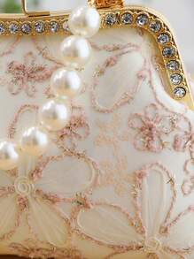 New Lace Flower Handbag Shoulder Crossbody Bag, Cheongsam Han Chinese Dress Style, Oriental Fashion Shoulder Bag With Pearls For Women
