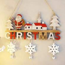 1件，木制圣诞装饰品，圣诞老人、驯鹿、雪人，圣诞快乐墙饰，门挂装饰，适用于室内外墙壁和圣诞树装饰，圣诞派对用品，餐厅节日装饰，手工木制装饰品，无需用电（圣诞老人） - 彩色 - 查看 3