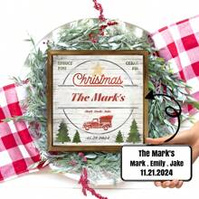 1 Pieza Cartel de madera personalizado con el apellido de la familia y una granja de árboles de Navidad, cartel de madera con un camión rojo vintage, decoración navideña personalizada para el hogar, cartel de madera de Navidad, cartel de estilo rústico para Navidad, regalo de inauguración del hogar para la familia