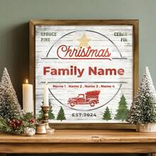 1 Pieza Cartel de madera personalizado con el apellido de la familia y una granja de árboles de Navidad, cartel de madera con un camión rojo vintage, decoración navideña personalizada para el hogar, cartel de madera de Navidad, cartel de estilo rústico para Navidad, regalo de inauguración del hogar para la familia