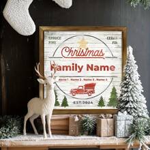 1 Pieza Cartel de madera personalizado con el apellido de la familia y una granja de árboles de Navidad, cartel de madera con un camión rojo vintage, decoración navideña personalizada para el hogar, cartel de madera de Navidad, cartel de estilo rústico para Navidad, regalo de inauguración del hogar para la familia
