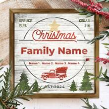 1 Pieza Cartel de madera personalizado con el apellido de la familia y una granja de árboles de Navidad, cartel de madera con un camión rojo vintage, decoración navideña personalizada para el hogar, cartel de madera de Navidad, cartel de estilo rústico para Navidad, regalo de inauguración del hogar para la familia