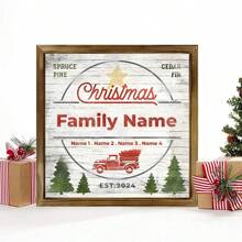 1 Pieza Cartel de madera personalizado con el apellido de la familia y una granja de árboles de Navidad, cartel de madera con un camión rojo vintage, decoración navideña personalizada para el hogar, cartel de madera de Navidad, cartel de estilo rústico para Navidad, regalo de inauguración del hogar para la familia