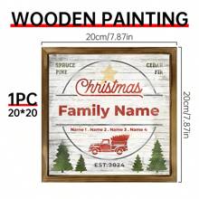 1 Pieza Cartel de madera personalizado con el apellido de la familia y una granja de árboles de Navidad, cartel de madera con un camión rojo vintage, decoración navideña personalizada para el hogar, cartel de madera de Navidad, cartel de estilo rústico para Navidad, regalo de inauguración del hogar para la familia