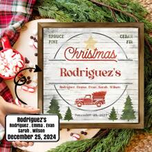 1 Pieza Cartel de madera personalizado con el apellido de la familia y una granja de árboles de Navidad, cartel de madera con un camión rojo vintage, decoración navideña personalizada para el hogar, cartel de madera de Navidad, cartel de estilo rústico para Navidad, regalo de inauguración del hogar para la familia