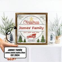 1 Pieza Cartel de madera personalizado con el apellido de la familia y una granja de árboles de Navidad, cartel de madera con un camión rojo vintage, decoración navideña personalizada para el hogar, cartel de madera de Navidad, cartel de estilo rústico para Navidad, regalo de inauguración del hogar para la familia