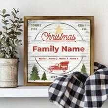 1 Pieza Cartel de madera personalizado con el apellido de la familia y una granja de árboles de Navidad, cartel de madera con un camión rojo vintage, decoración navideña personalizada para el hogar, cartel de madera de Navidad, cartel de estilo rústico para Navidad, regalo de inauguración del hogar para la familia