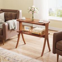 Tribesigns Farmhouse End Table With 2-Tier Storage Shelf And Solid Wood Legs, Slim Modern Bedside Table Nightstand For Bedroom, Small Spaces, Entryway, Walnut - 核桃 - 查看 6