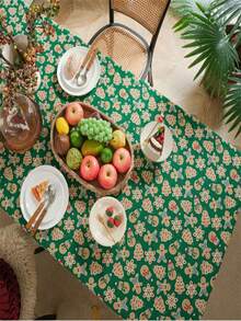 1 件长方形绿色圣诞饼干人印花亚麻桌布，节日餐厅厨房装饰 - 彩色 - 查看 9
