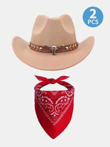 2pcs Western Cowboy Costume Accessories Set - Includes Cowgirl Hat And Bandana Scarf For Farm Halloween Party Dress-Up Props, Cool And Handsome Style With Pop-Culture Theme - Cowboy Hat + Red Scarf - View 15