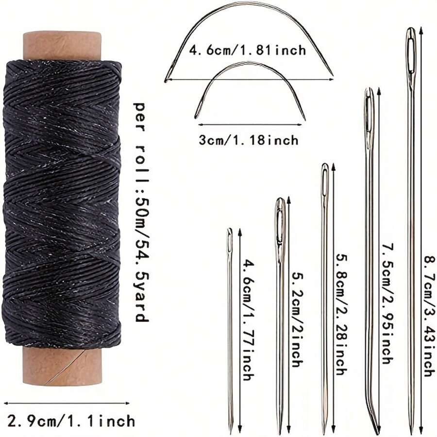 Curved Leather Sewing Needles Set With Black Leather Sewing Waxed