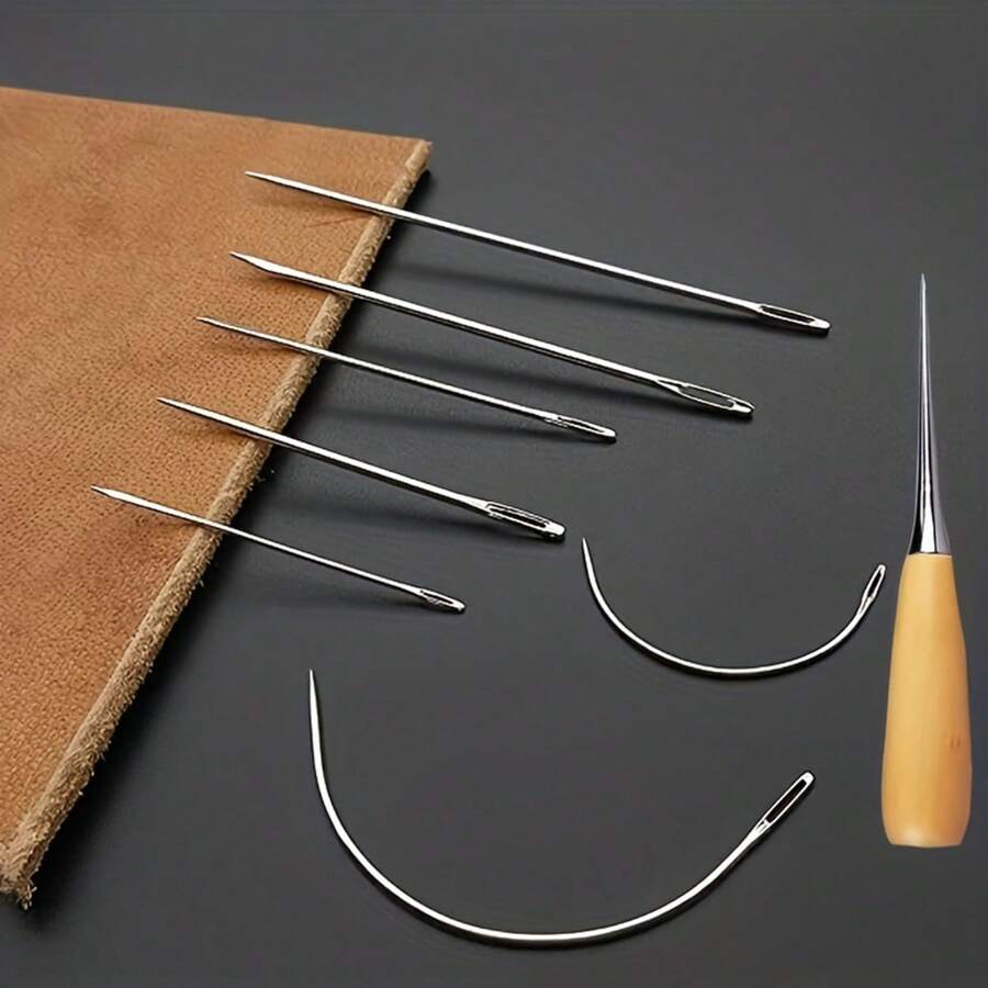 Curved Leather Sewing Needles Set With Black Leather Sewing Waxed