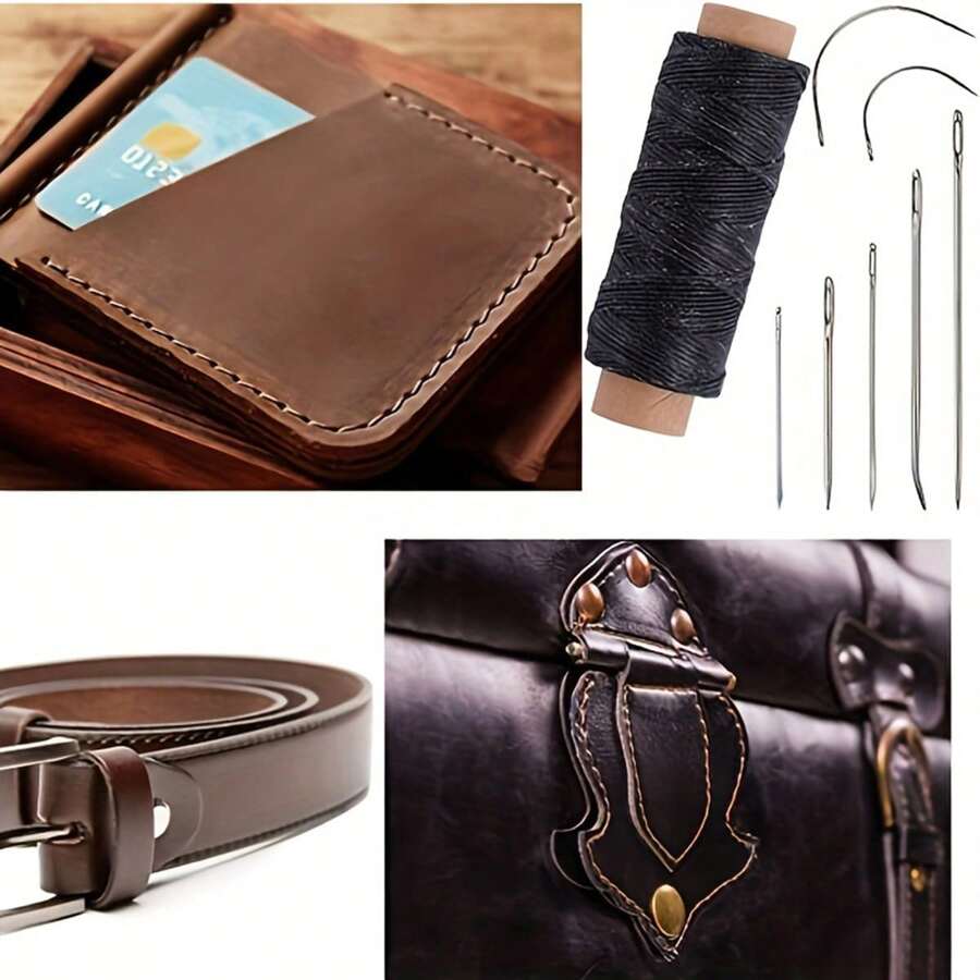 Curved Leather Sewing Needles Set With Black Leather Sewing Waxed