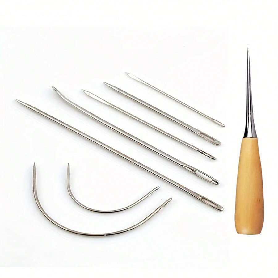Curved Leather Sewing Needles Set With Black Leather Sewing Waxed