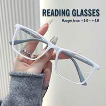 Unisex Reading Glasses, New Square Patchwork Fashion Solid Color, 4 Colors, Spring Leg Square Frame, Suitable For Daily Wear, Sports, Anti-Slip, Computer Use, Comfortable Reading, Anti-Eye Fatigue, Convenient Portable Design Fits Various Face Shapes, White Gray, Black Purple, Tea Color, Blue Red, Multiple Colors Available, 7 Diopter Options - Transparent - View 6