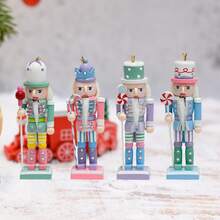 4 món/bộ đồ trang trí treo hình quả hạnh nhân bằng gỗ 13cm màu sắc Giáng sinh, đồ trang trí nhà sáng tạo hình quả hạnh nhân thu nhỏ - Màu Macaron - Xem 1