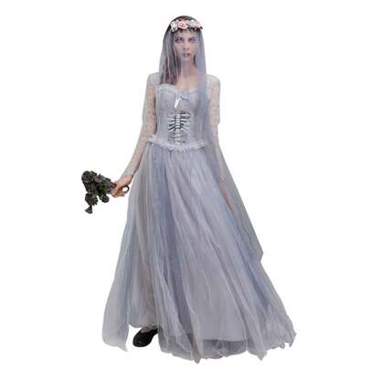 Women Halloween Dead Bride Costume Ghost Corpse Bride Corset Dress And Veil Floral Headband Set For Cosplay Outfits