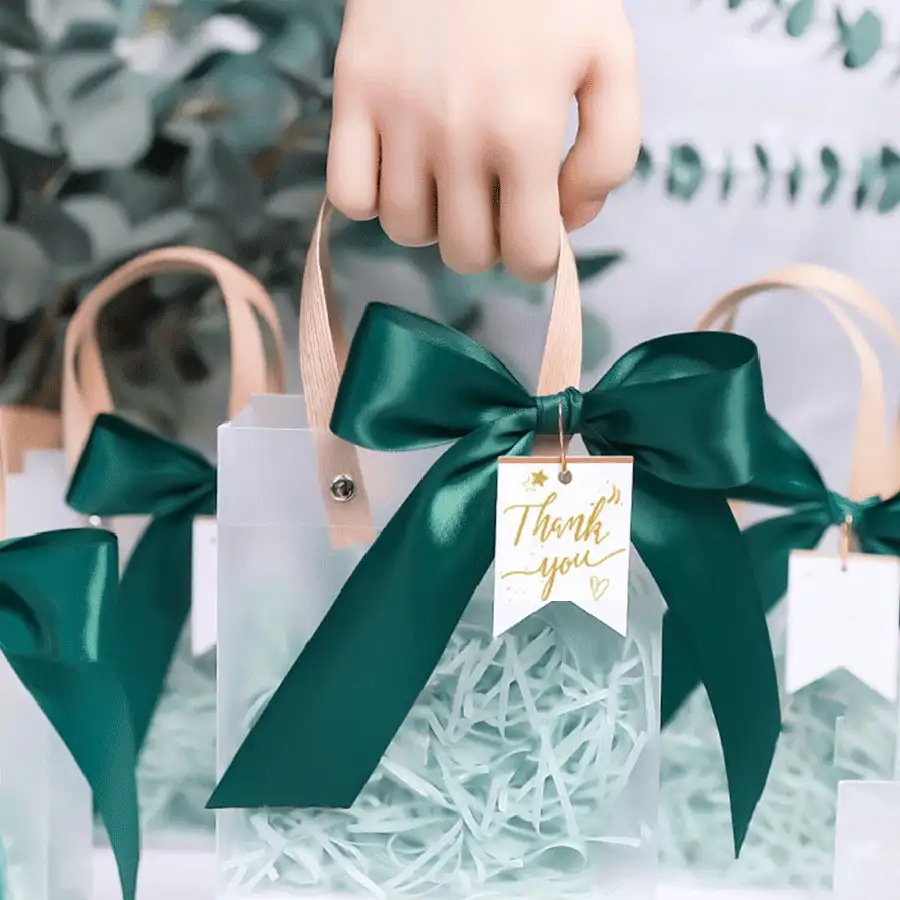 1/5pcs Ribbon Decor PVC Gift Bags, Gift Packaging Bags, Wedding Party Birthday Gift, Mother's Day Packaging Bags, Christmas Gift