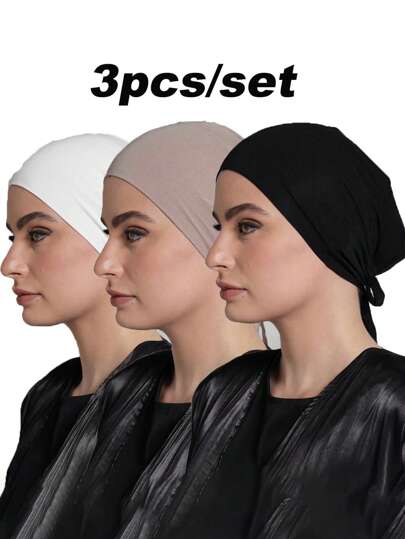 Modal Hijab Caps With Tie Back, Adjustable, Jersey Wraps For Women, Solid Color Basic Underscarf Abaya Accessories Daily Under Cap Women Veil