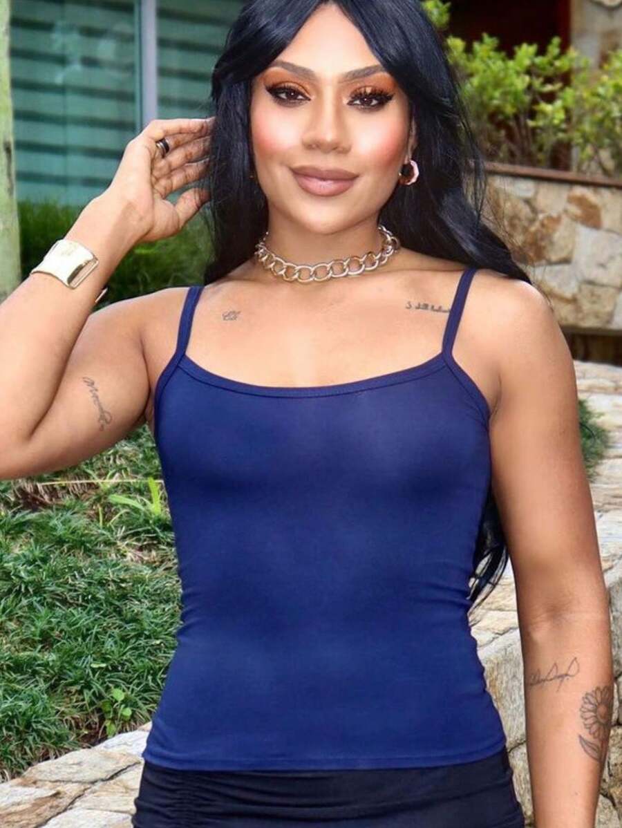 Shein Basic Strappy Top - Màu xanh hải quân - Xem 1