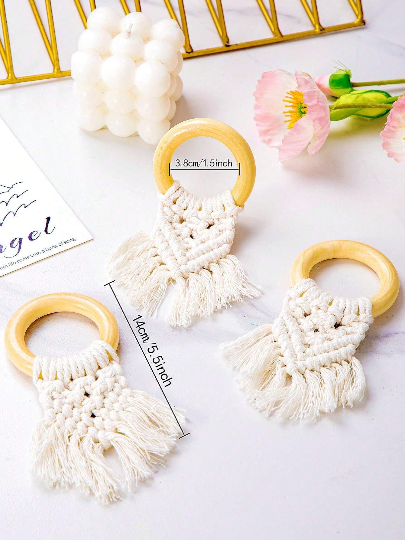 4pcs Bohemian Style Wooden Ring Tasseled Napkin Rings, Suitable For