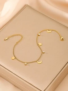 1pc Creative Star And Moon Pendant Ankle Chain Cubic Zirconia Decor Women's Fashion Personalized Foot Jewelry - Vàng - Xem 3