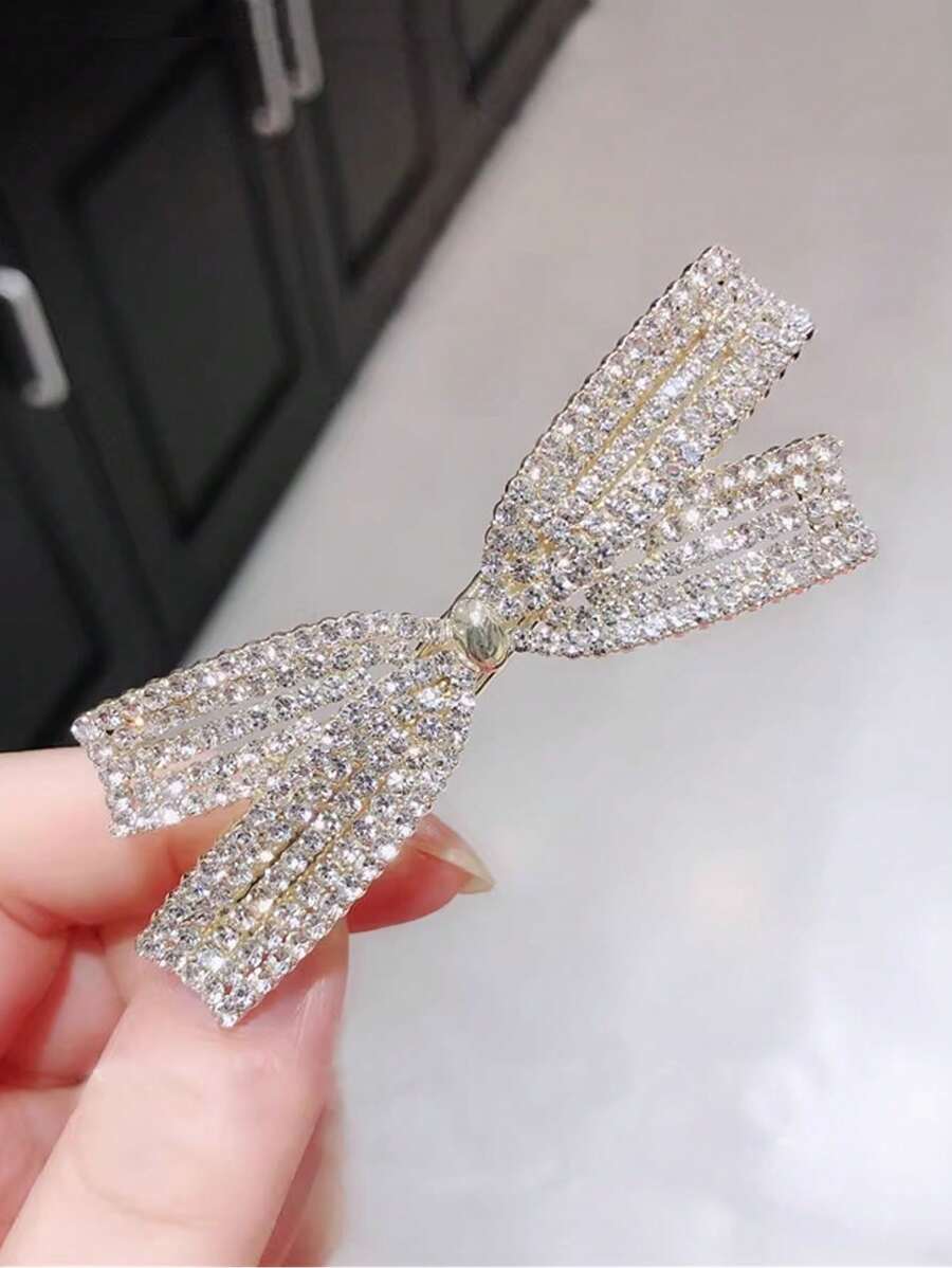 1pc Rhinestone Bow Hair Clip Royal Valentine's Day Claw Clips Hair Claws Hair Barrettes, School Stuff, Elegant, College, Winter Outfit For Women, Bows, Cute, Looks Of Party, Head Accessories, Hair Accessories For Women - White - View 1