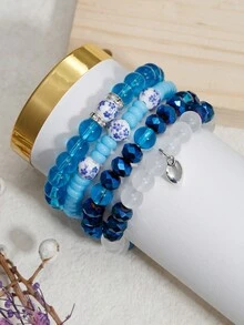 Bộ 4 vòng tay hạt pha lê hình trái tim Bohemian nhiều màu sắc dành cho nữ Bộ vòng tay hạt pha lê hình trái tim Bohemian nhiều lớp có thể điều chỉnh Bộ trang sức Boho - 4 cái - Xem 15