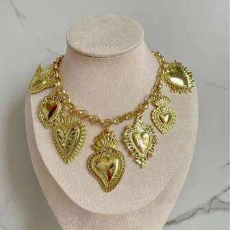 1 st vintage halsband med flera heliga hjärtan, silverkedja med personlig design smycken för kvinnor, populärt i Europa och Amerika alla hjärtans dag, mamma, mor, mors dag, present