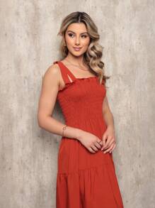 Long Dress With Elastic Straps / Plain Crepe / 94% Polyester, 6% Elastane - Rỉ Nâu - Xem 3
