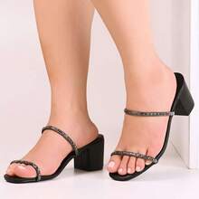Women's Block Heel Sandals Comfortable Casual Lightweight Luxury Blogger - 黑色 - 查看 1