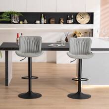 Modern Bar Stools Set Of 2 For Kitchen Counter, Adjustable Bar Height Chairs With Comfy Cushion Padded Backrest & Seat Armless Swivel BarStools With Metal Frame Leather Upholstered Counter Stools, For Home Bar Kitchen Island Bistro Restaurant