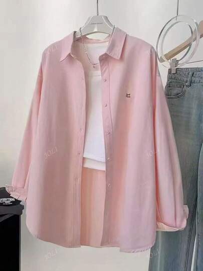 Damen Lässiges Tägliches Langarm Hemd mit Stickerei und Knöpfen, Frühling/Sommer