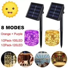 LED Solar String Lights Waterproof 10/12M Copper Wire Fairy Outdoor Garden Lamp - Orange-violet - View 1