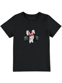 Women's Baby Look Rabbit T-Shirt Going To The Gym - Tumblr Style / NEW RELEASE - 黑色 - 查看 3