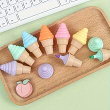 6pcs/Set Creative Cartoon Ice Cream Shaped Fluorescent Highlighter Pens, Portable Mini Marker Pen, Ice Cream Diary Pen, Suitable For Students, Back To School, School Supplies, Cute Stationery, Colored Writing, Stationery, Pens, Colorful Marker Pens, Christmas Small Gift, Bag Size Around 8.4cm X 10.4cm (Assorted Styles In The Picture) - Multicolor - View 1