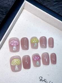 10 Mẫu Móng Tay Đeo Làm Bằng Tay Móng Tay Mắt Mèo Màu Hồng Dễ Thương Keo Dán 3D Nấm Ba Chiều Nhào Trộn Video Hoạt Hình Ngắn Dễ Thương Sản Phẩm Mới Cho Các Cô Gái Đeo Nhiều Lần - Nhiều màu - Xem 5