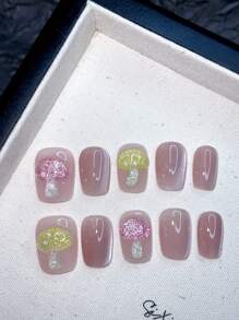 10 Mẫu Móng Tay Đeo Làm Bằng Tay Móng Tay Mắt Mèo Màu Hồng Dễ Thương Keo Dán 3D Nấm Ba Chiều Nhào Trộn Video Hoạt Hình Ngắn Dễ Thương Sản Phẩm Mới Cho Các Cô Gái Đeo Nhiều Lần - Nhiều màu - Xem 2