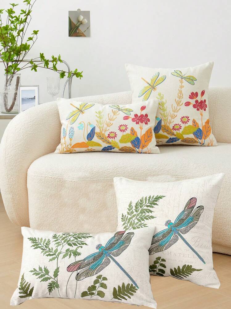 1枚 トンボ刺繍クッションカバー、リビング/寝室のホーム